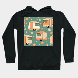 Repeat pattern of cute vintage caravans in retro colours on teal Hoodie